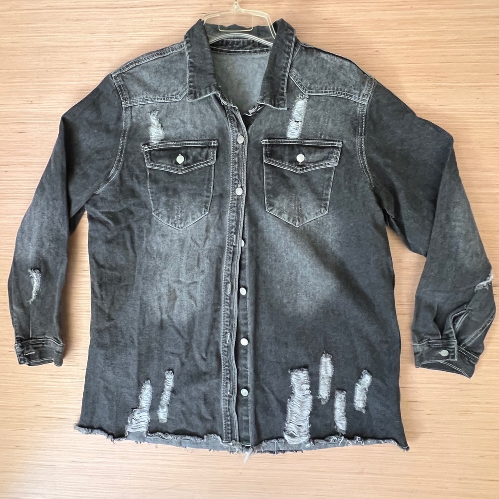 Distressed Black Denim Jacket shaker new xxl